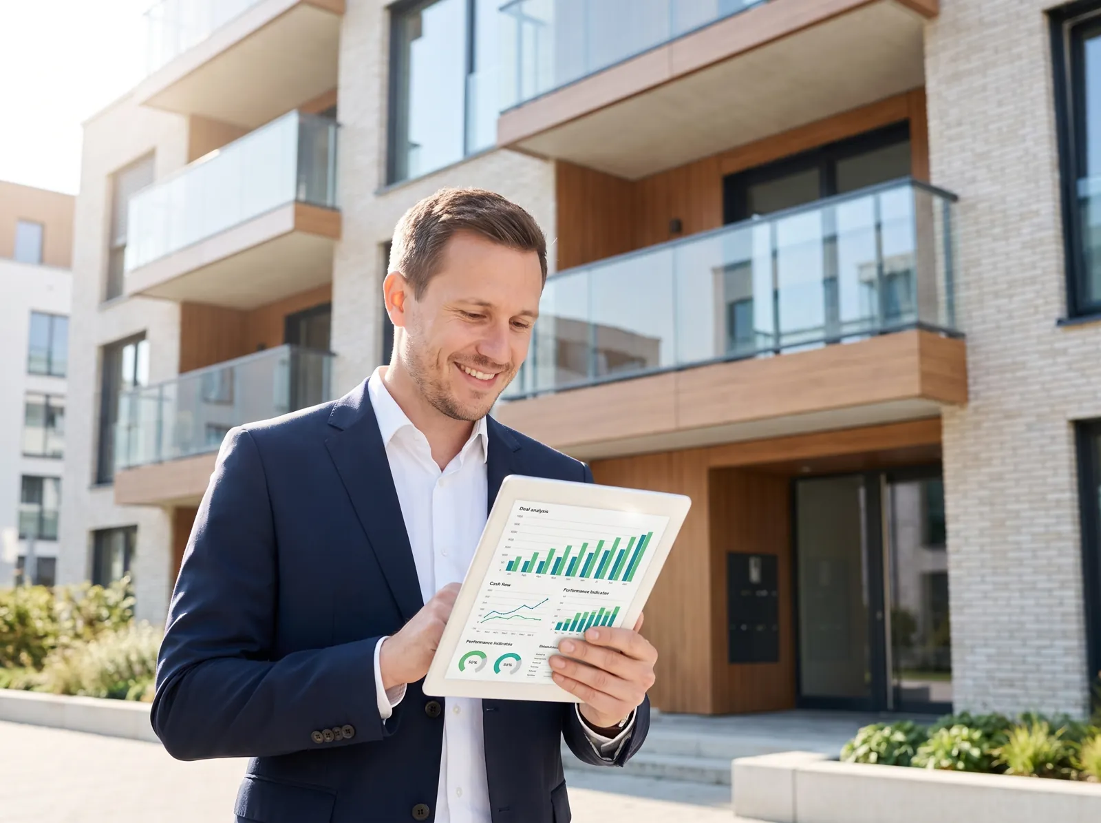 Investor reviewing a deal analysis on a tablet
