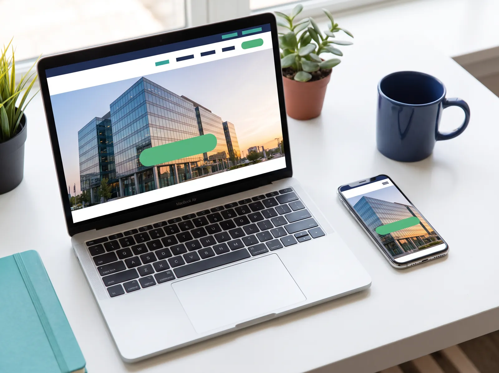 Commercial real estate website on laptop and phone